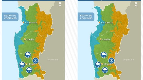 Se esperan precipitaciones de agua y nieve en la región de Coquimbo durante el sábado 11 y domingo 12 de septiembre.