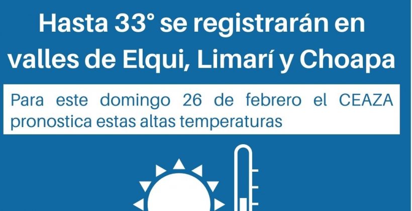 Hasta 33° se esperan en valles de la Región de Coquimbo para este domingo 26 de febrero