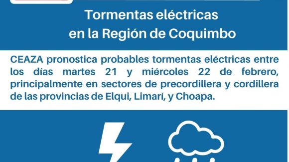 CEAZA pronostica probables tormentas eléctricas en la Región de Coquimbo.