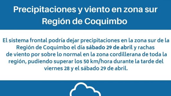 CEAZA pronostica precipitaciones y viento para zona sur de la Región de Coquimbo