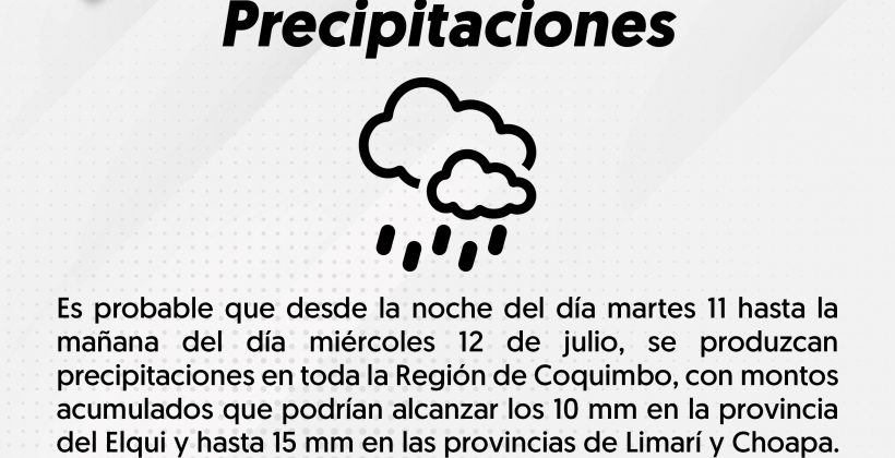 Evento de precipitaciones este martes y miércoles para la Región de Coquimbo