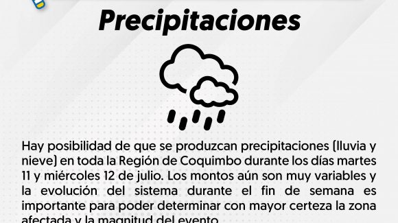 Aviso meteorológico de CEAZA pronostica precipitaciones para la próxima semana