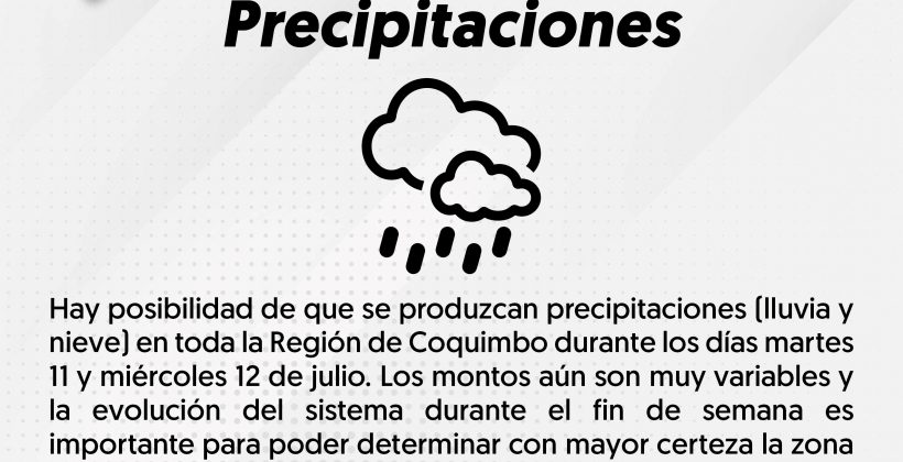 Aviso meteorológico de CEAZA pronostica precipitaciones para la próxima semana