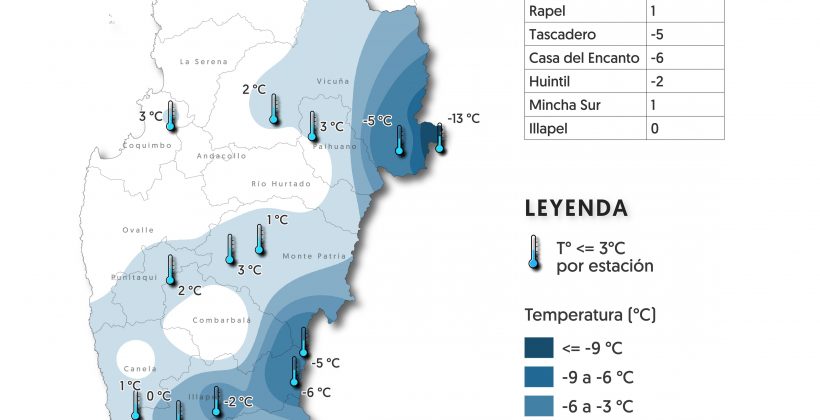 Alerta meteorológica: Pronostican bajas temperaturas y heladas en la Región de Coquimbo