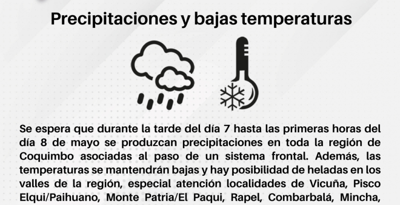 Se anuncian precipitaciones y bajas temperaturas para la Región de Coquimbo