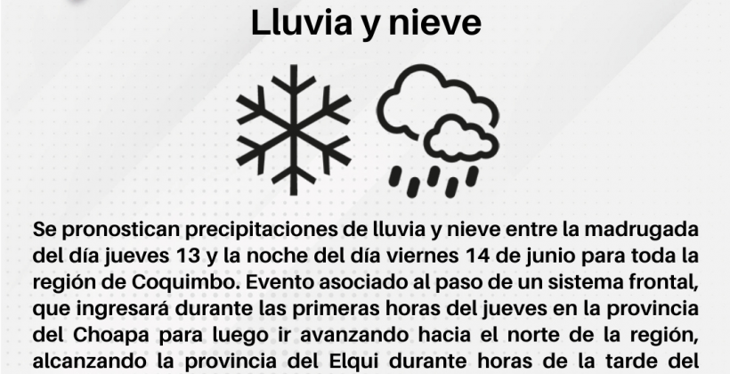 CEAZA pronostica precipitaciones de lluvia y nieve entre este 13 y 14 de junio