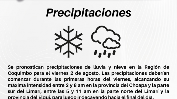 Se pronostican precipitaciones durante este viernes en la región de Coquimbo