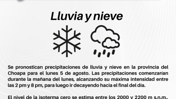 CEAZA pronostica lluvias y nieve para el Choapa