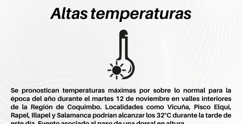 Se pronostican altas temperaturas para este martes en el interior de la Región de Coquimbo