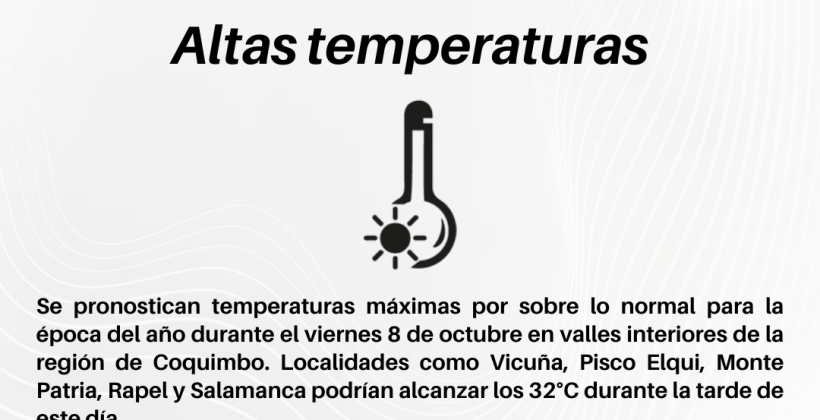 CEAZA pronostica altas temperaturas para este 8 de noviembre