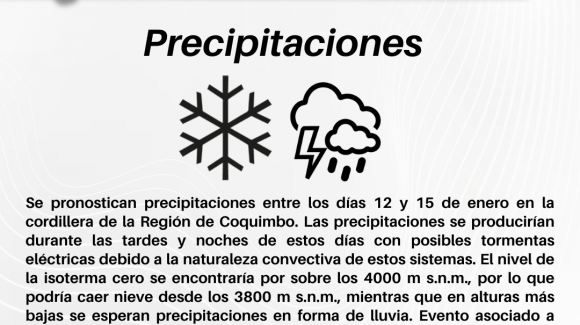 Se pronostican precipitaciones en la cordillera de la Región de Coquimbo