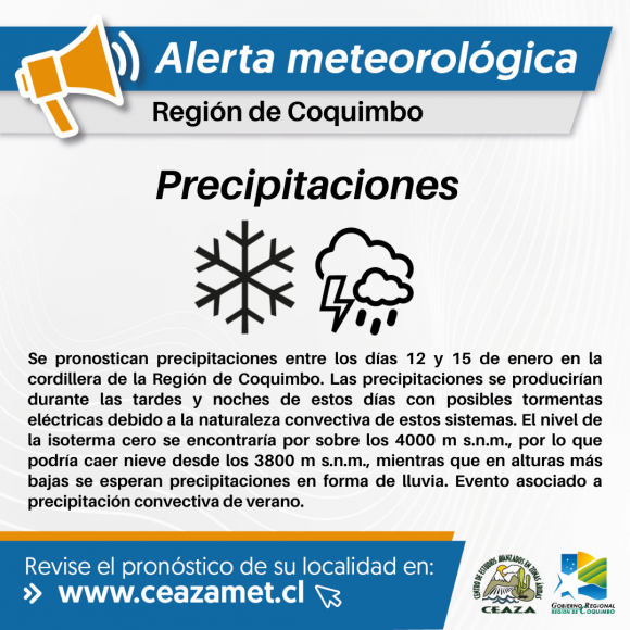 Se pronostican precipitaciones en la cordillera de la Región de Coquimbo