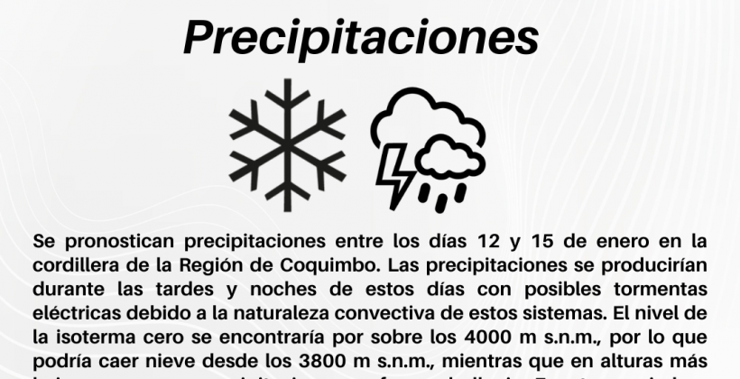 Se pronostican precipitaciones en la cordillera de la Región de Coquimbo