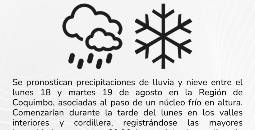 Se pronostican precipitaciones de lluvia y nieve para la Región de Coquimbo