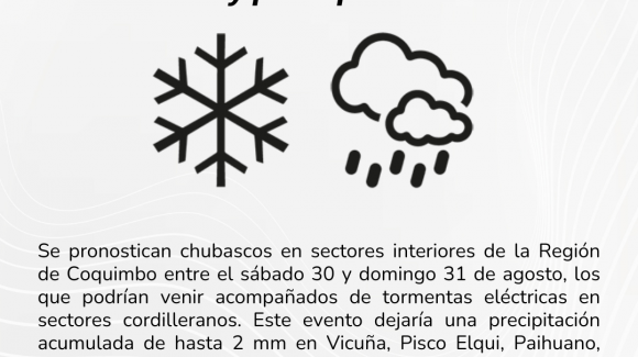 Se pronostican chubascos en sectores interiores de la Región de Coquimbo Se pronostican chubascos en sectores interiores de la Región de Coquimbo