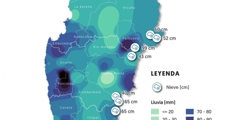 Final del evento de precipitaciones en la Región de Coquimbo: Conoce los montos de agua y nieve registrados