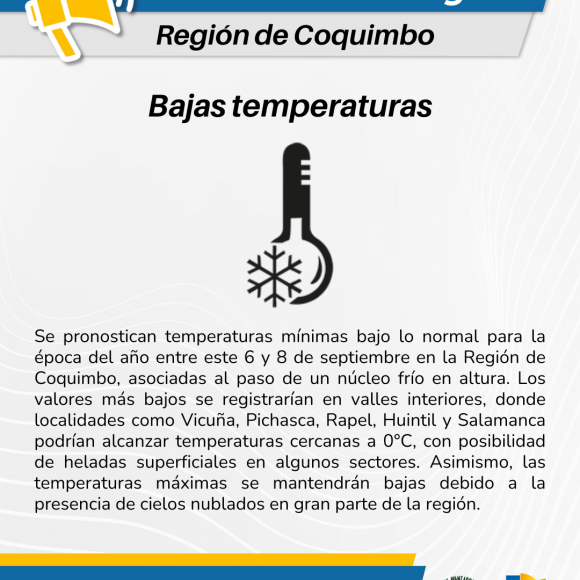 Pronostican bajas temperaturas en la Región de Coquimbo este 6 y 8 de septiembre