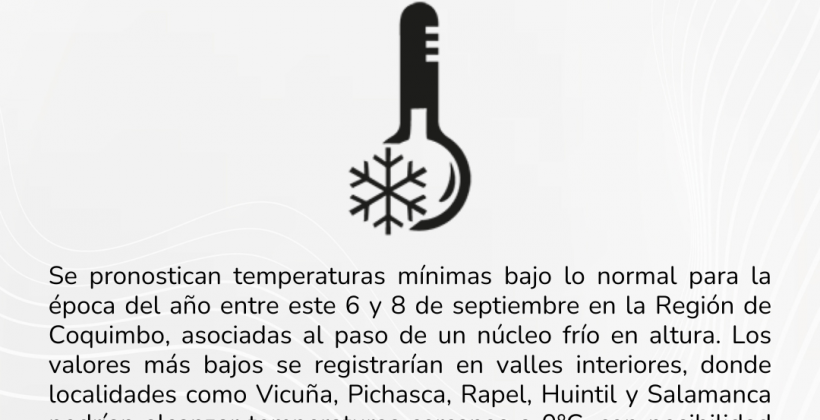 Pronostican bajas temperaturas en la Región de Coquimbo este 6 y 8 de septiembre