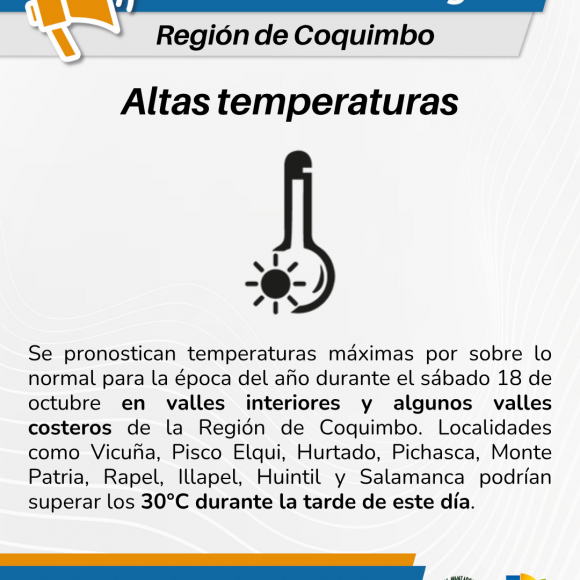 CEAZA pronostica altas temperaturas para este sábado en valles interiores y algunos valles costeros de la región