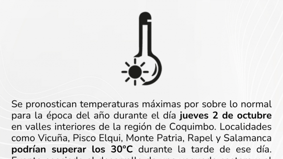 Se pronostican altas temperaturas en valles interiores de la Región de Coquimbo
