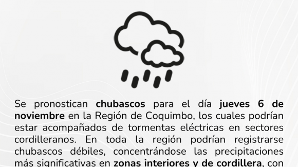 Aviso por precipitaciones en la región de Coquimbo