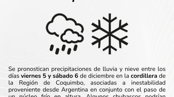 Se pronostican precipitaciones en cordillera para esta semana en la Región de Coquimbo Se pronostican precipitaciones en cordillera para esta semana en la Región de Coquimbo