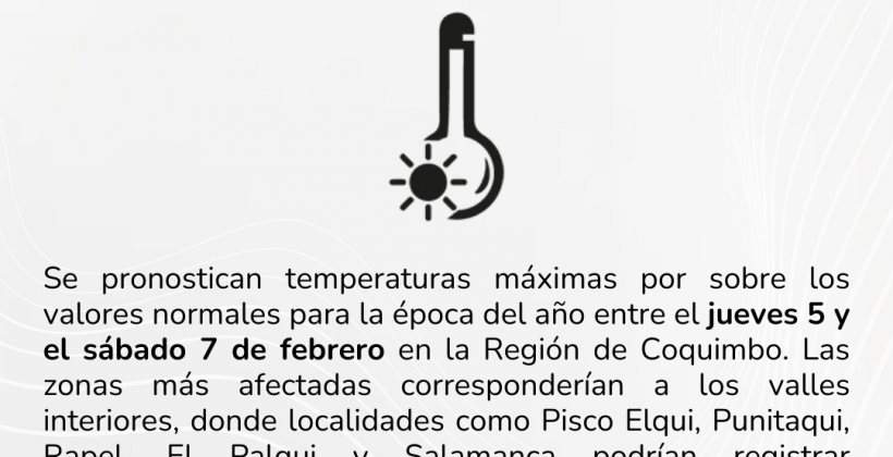 CEAZA emite alerta por altas temperaturas entre este jueves y sábado en la Región de Coquimbo
