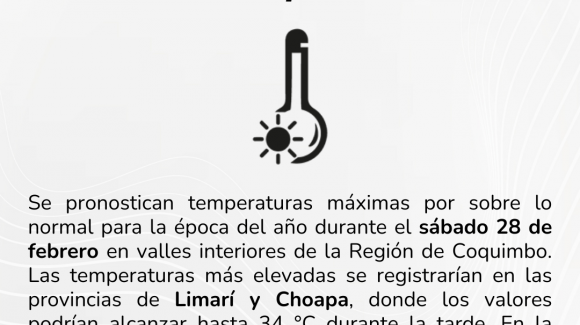 Pronostican jornada de altas temperaturas este fin de semana en la Región de Coquimbo Pronostican jornada de altas temperaturas este fin de semana en la Región de Coquimbo