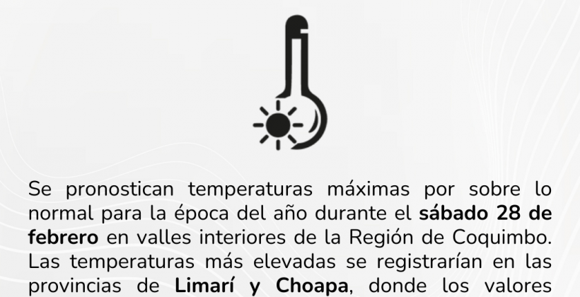 Pronostican jornada de altas temperaturas este fin de semana en la Región de Coquimbo Pronostican jornada de altas temperaturas este fin de semana en la Región de Coquimbo